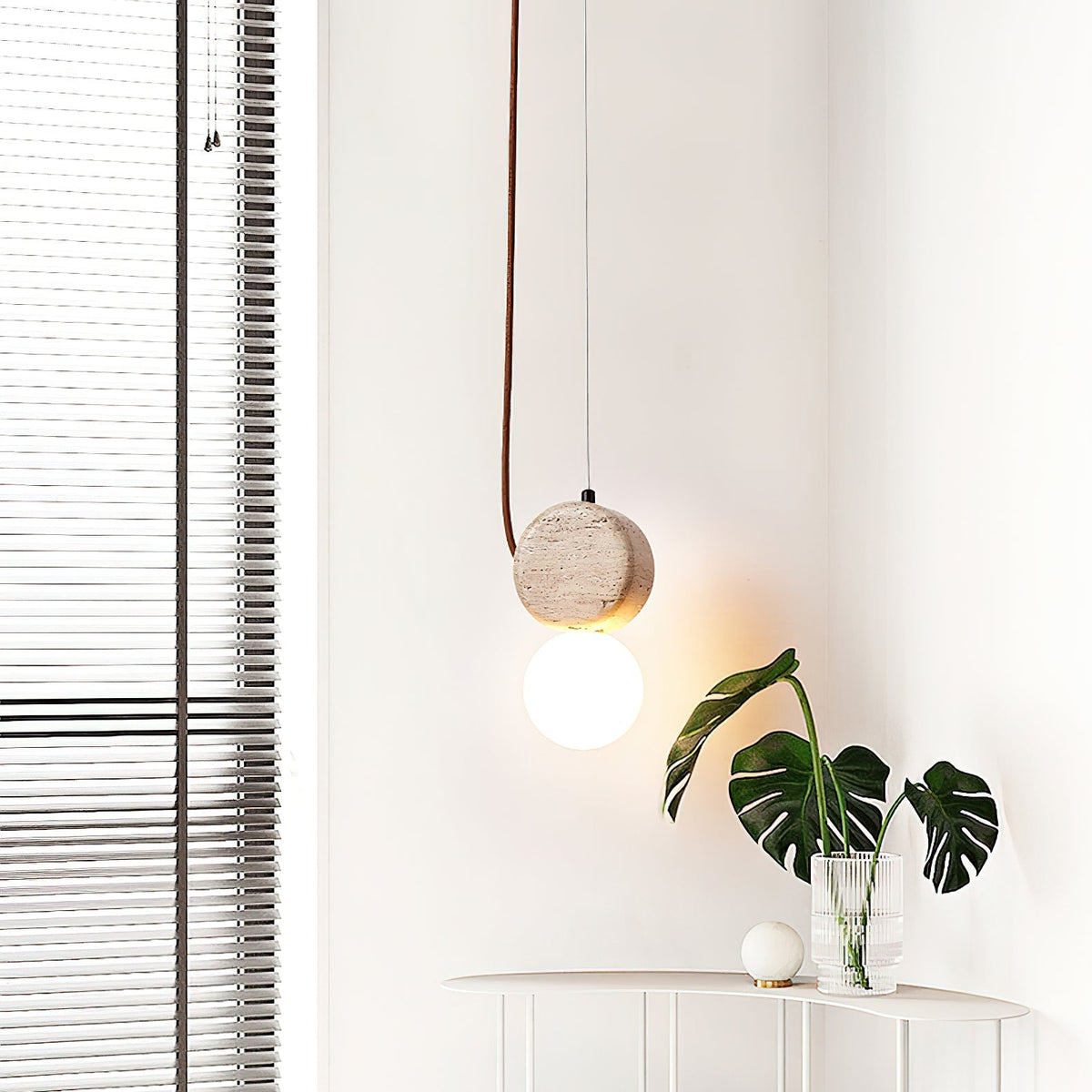 Warm Ambient Glow Double Disc Travertine Pendant Light