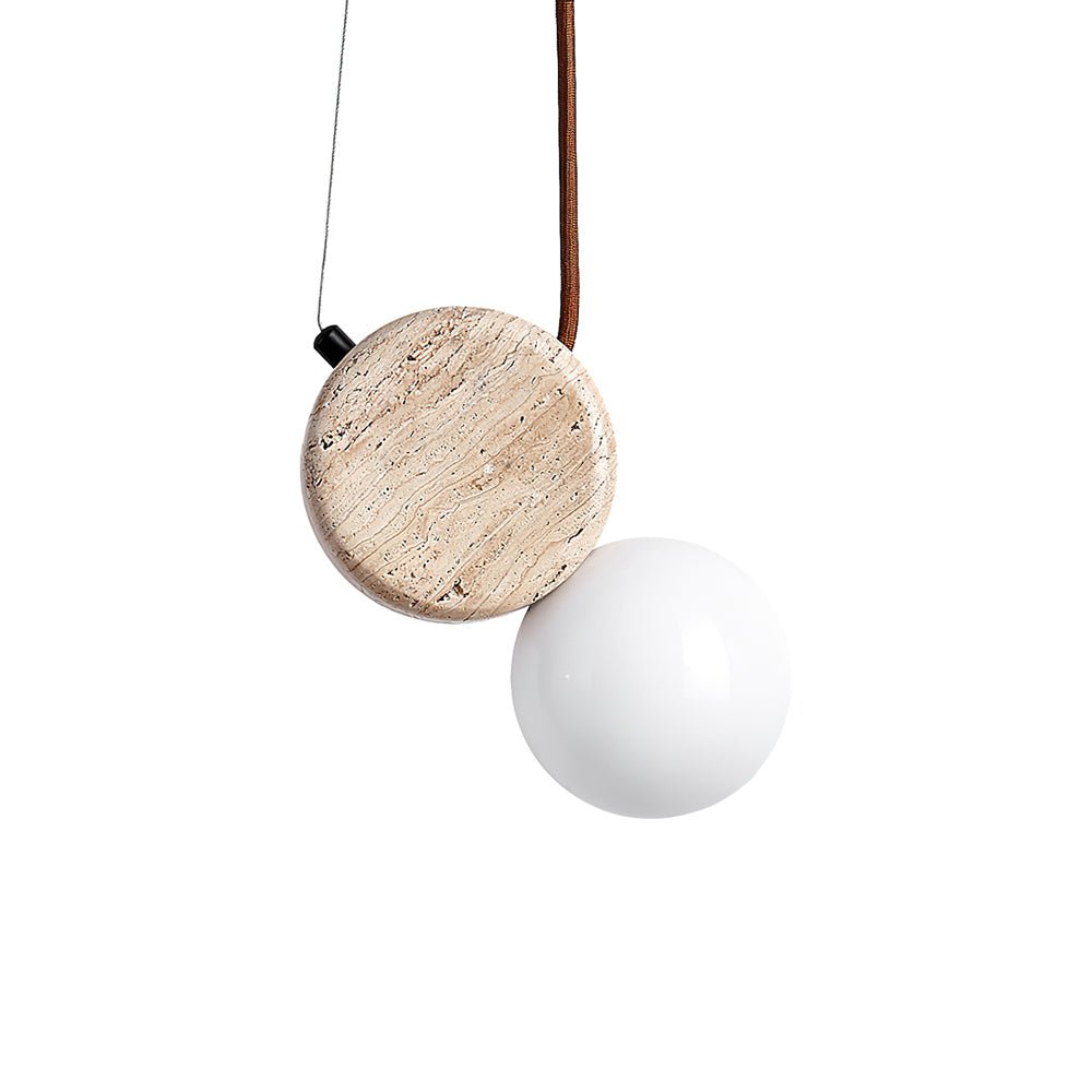 Warm Ambient Glow Double Disc Travertine Pendant Light