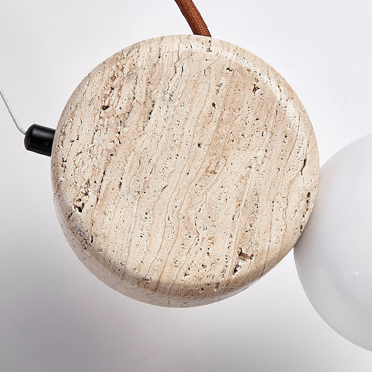 Warm Ambient Glow Double Disc Travertine Pendant Light