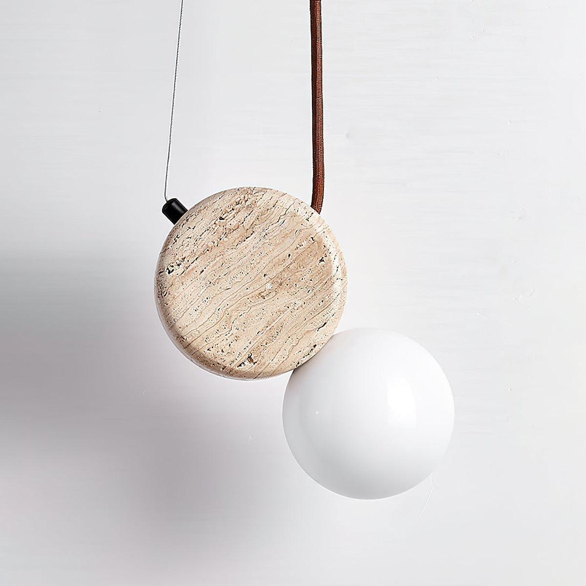 Warm Ambient Glow Double Disc Travertine Pendant Light