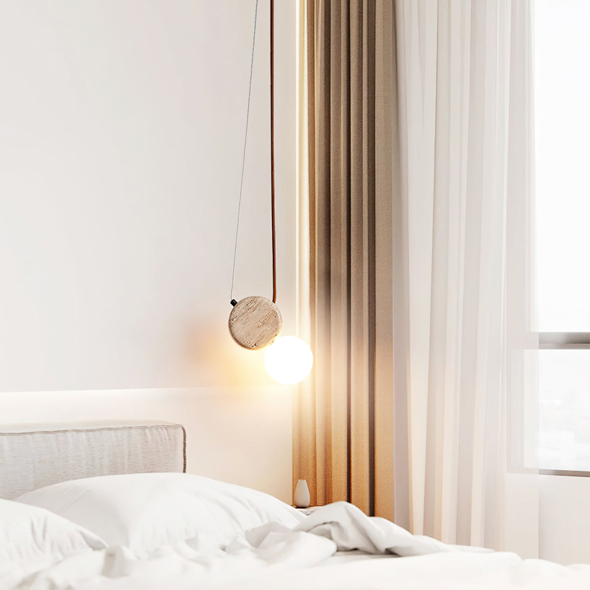 Warm Ambient Glow Double Disc Travertine Pendant Light