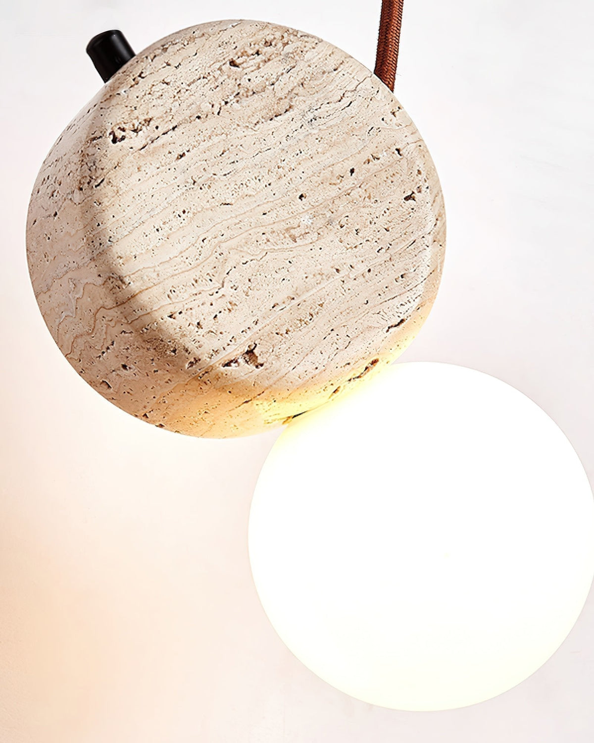 Warm Ambient Glow Double Disc Travertine Pendant Light