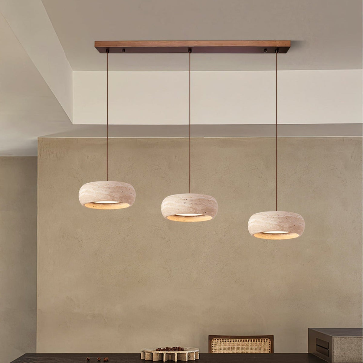 Pendant Light With Warm Glow Travertine Donut