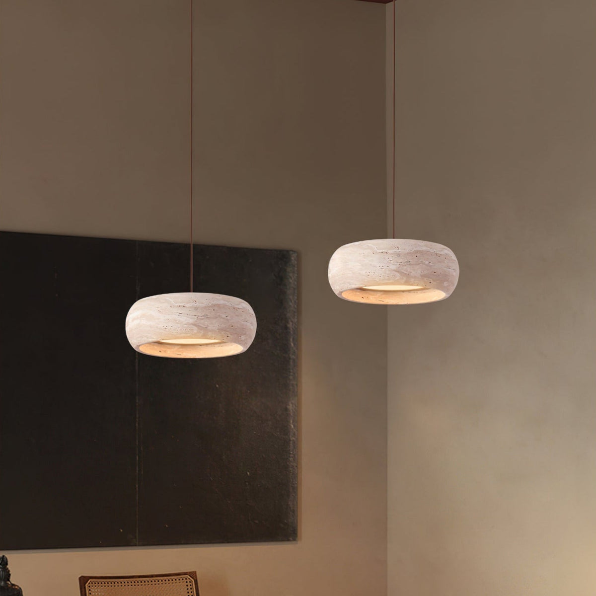 Pendant Light With Warm Glow Travertine Donut