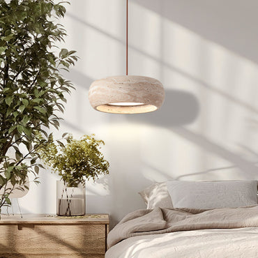 Pendant Light With Warm Glow Travertine Donut