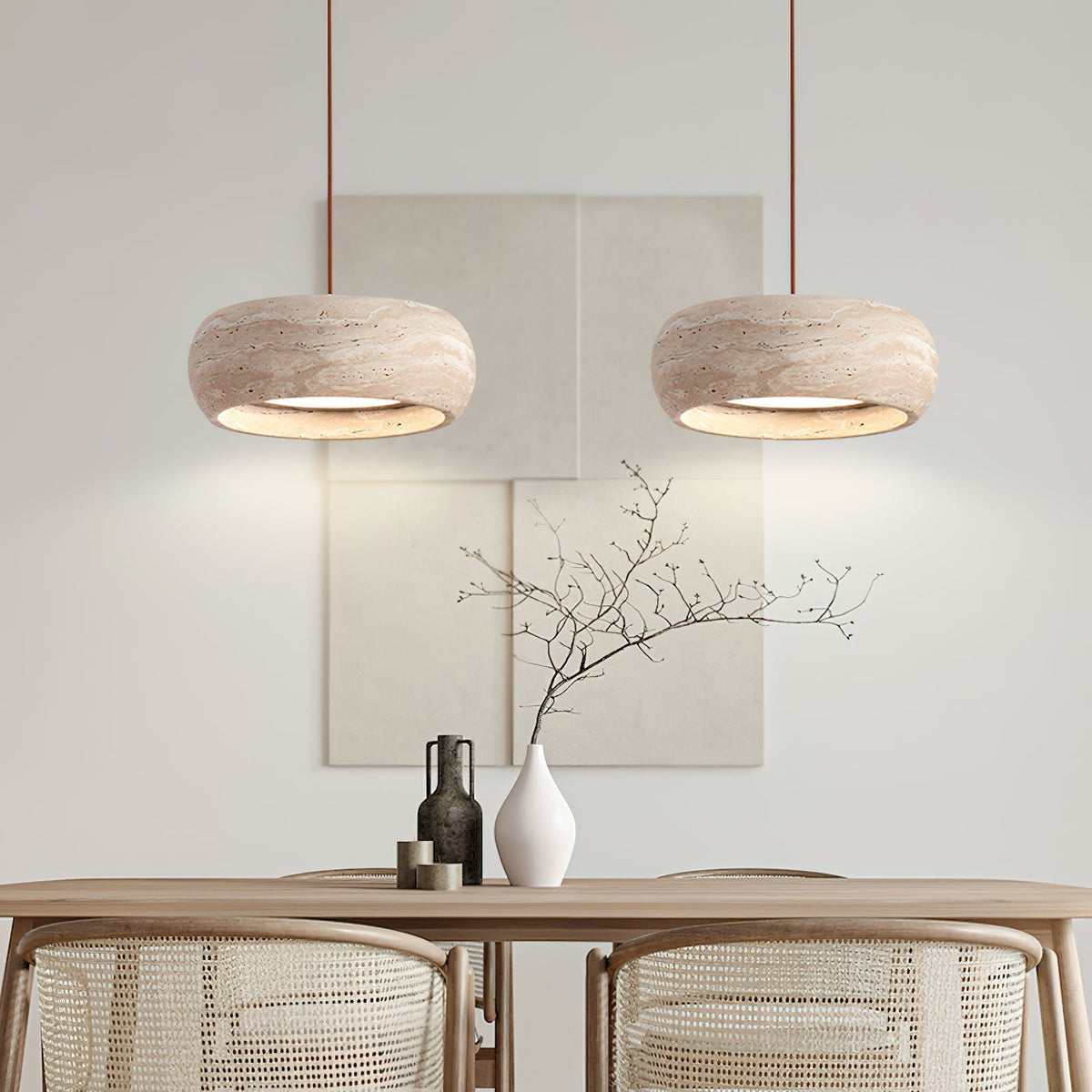 Pendant Light With Warm Glow Travertine Donut