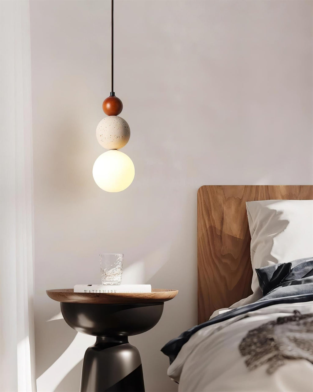 Glass Travertine Dimmable Triple Sphere Pendant Light