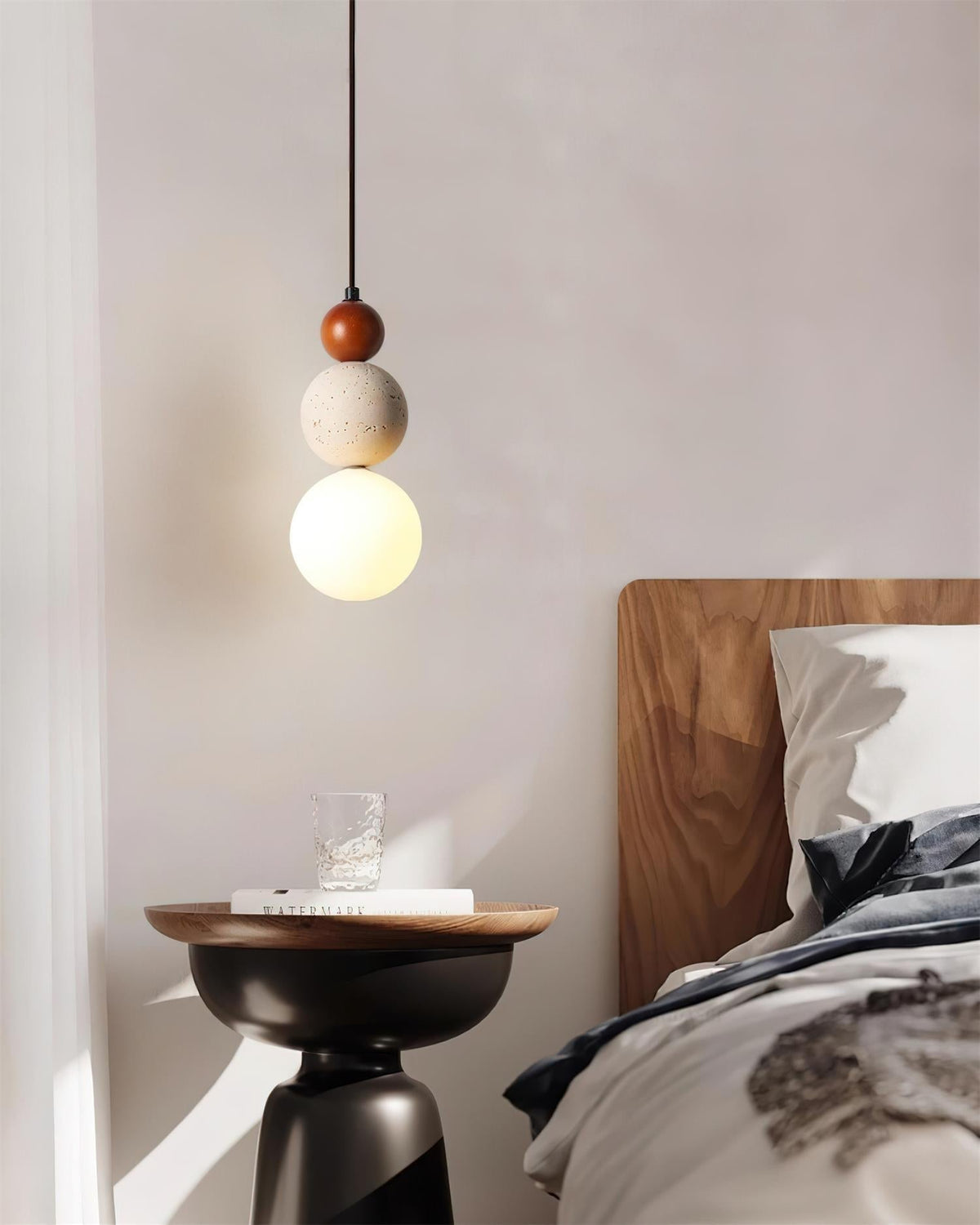 Glass Travertine Dimmable Triple Sphere Pendant Light
