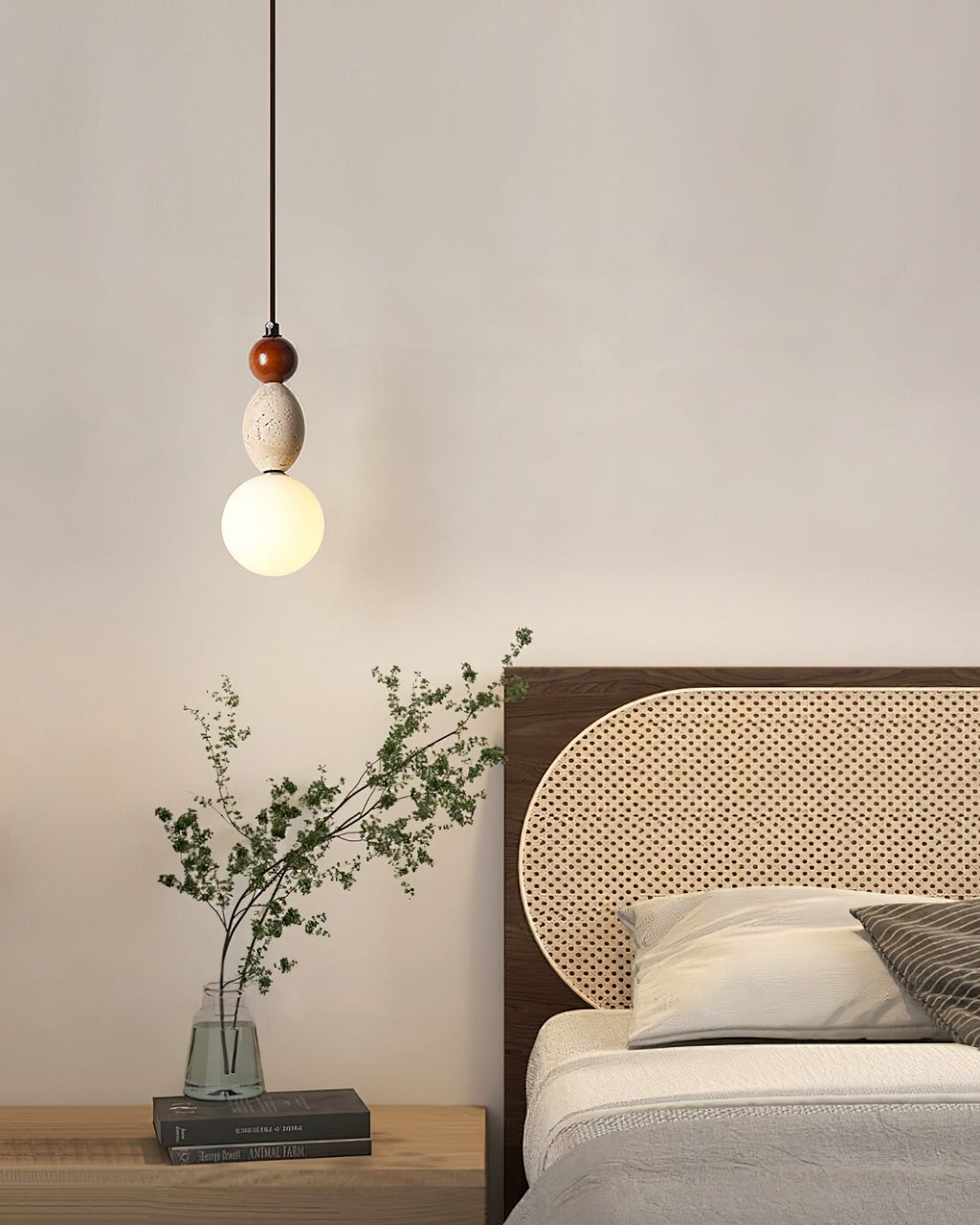 Glass Travertine Dimmable Triple Sphere Pendant Light