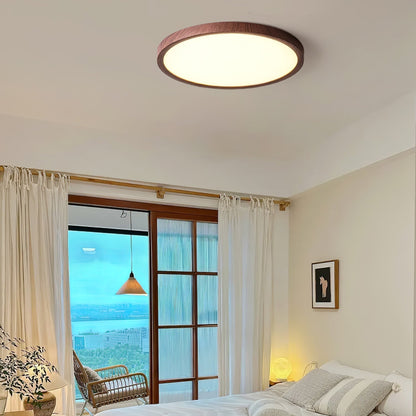 Round Slim Ceiling Light With Walnut Wood Finish Ultra