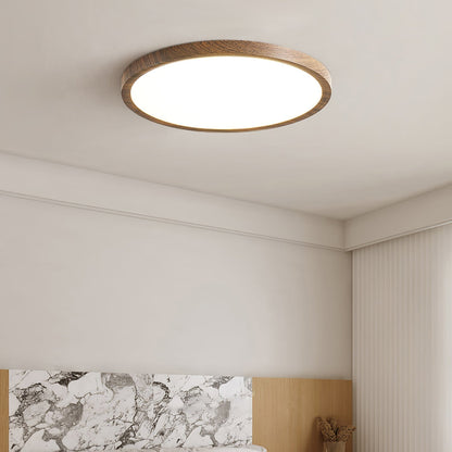 Round Slim Ceiling Light With Walnut Wood Finish Ultra
