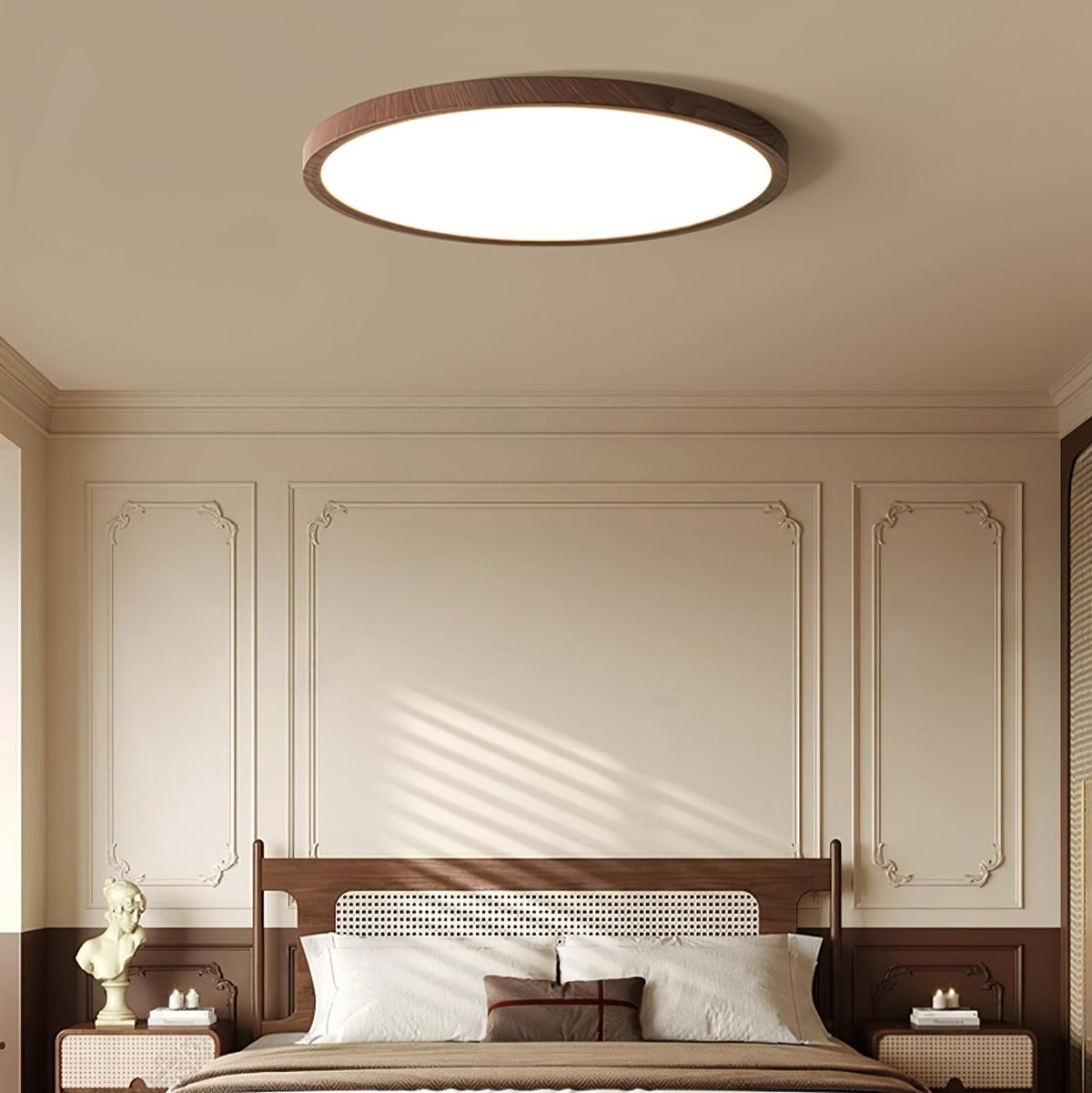 Round Slim Ceiling Light With Walnut Wood Finish Ultra
