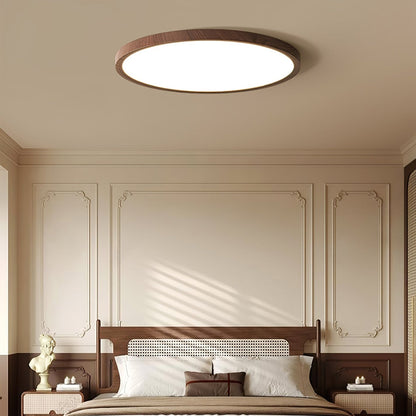 Round Slim Ceiling Light With Walnut Wood Finish Ultra
