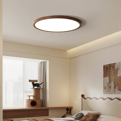 Round Slim Ceiling Light With Walnut Wood Finish Ultra