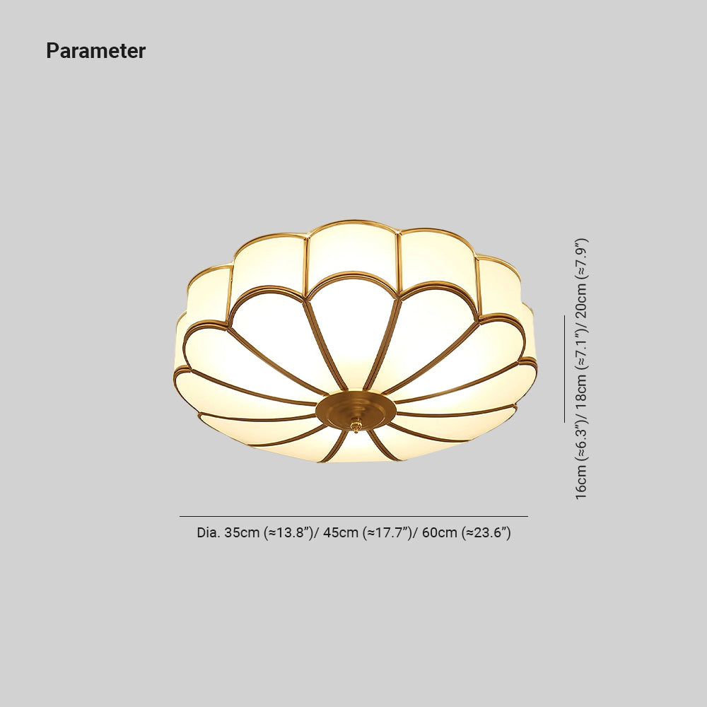 Brass Finish Frosted Glass Ceiling Light With Flower Shape