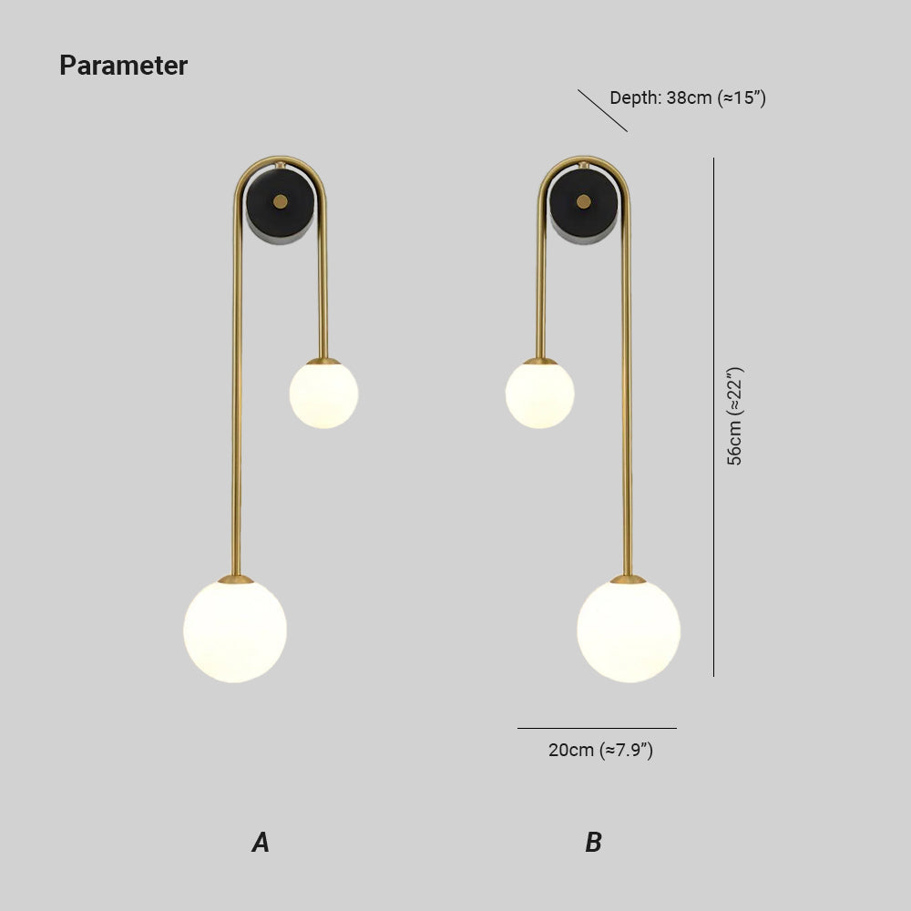 Dual White Glass Globes With Brass Arc Wall Light