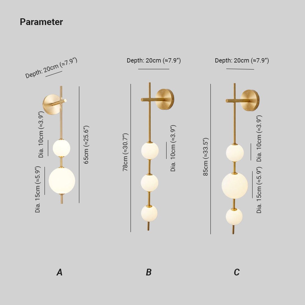 Glass Globe Elegant Vertical Wall Lamp