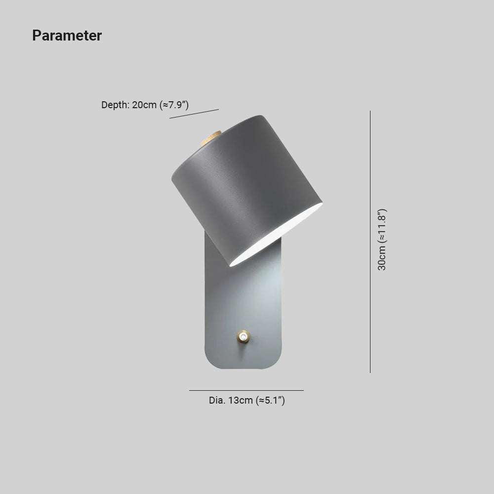 Adjustable Bedside Wall Lamp With Cylinder Rotatable Head
