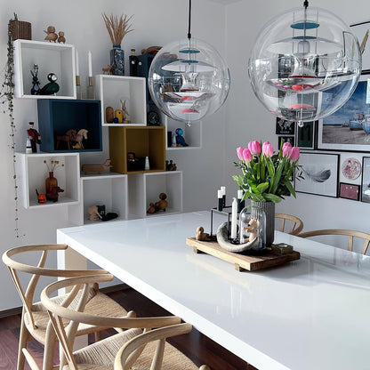 Clear Globe And Floating Geometric Layers Pendant Lamp