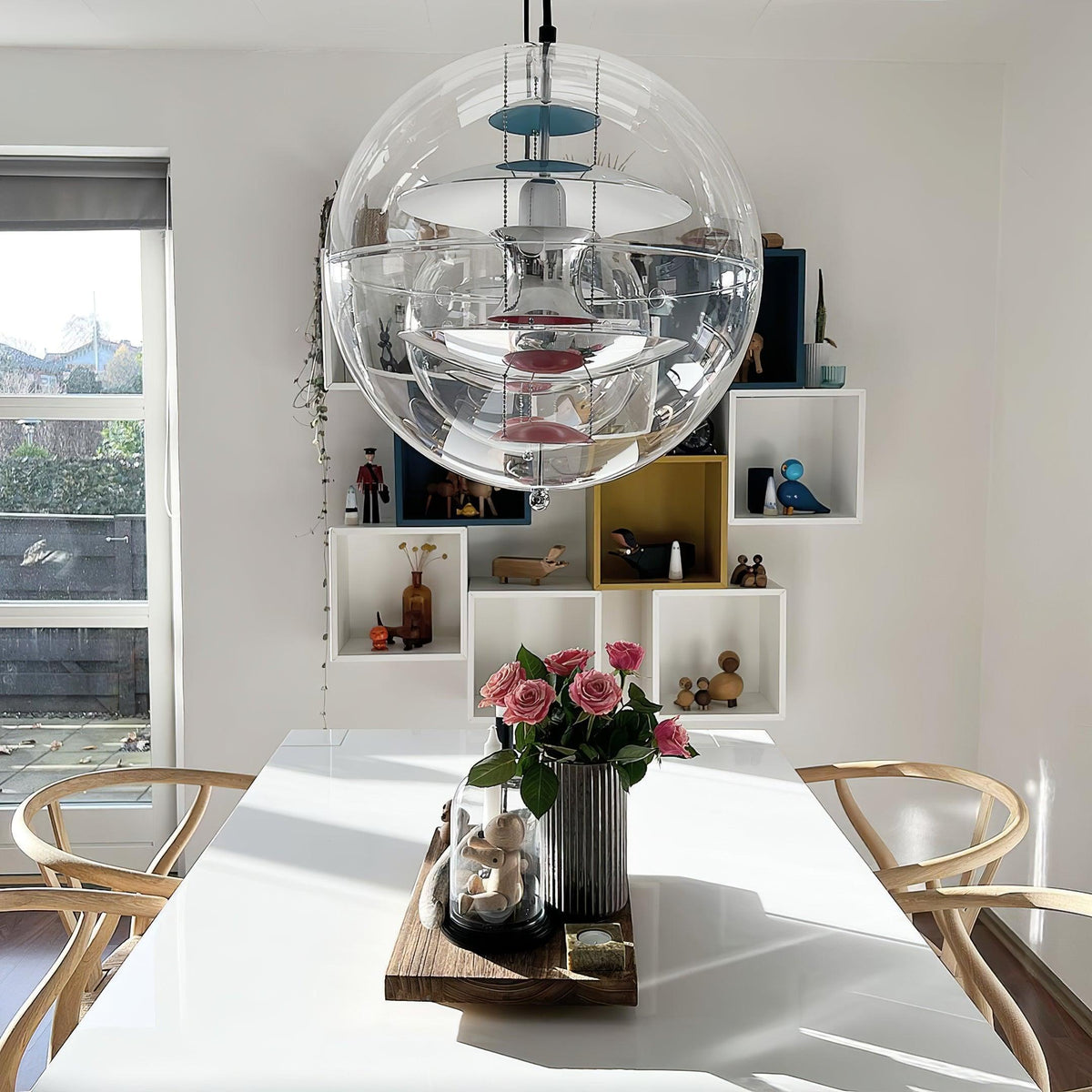 Clear Globe And Floating Geometric Layers Pendant Lamp