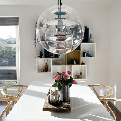 Clear Globe And Floating Geometric Layers Pendant Lamp