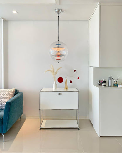 Clear Globe And Floating Geometric Layers Pendant Lamp