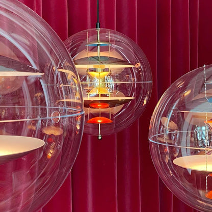 Clear Globe And Floating Geometric Layers Pendant Lamp