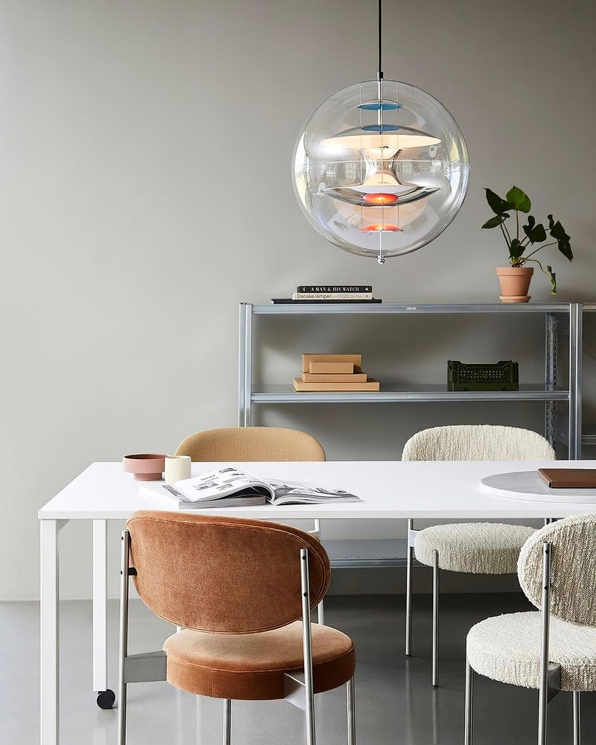 Clear Globe And Floating Geometric Layers Pendant Lamp