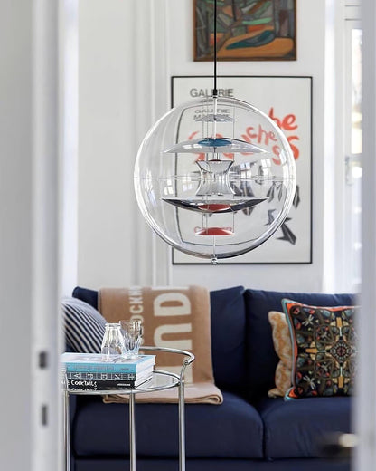 Clear Globe And Floating Geometric Layers Pendant Lamp