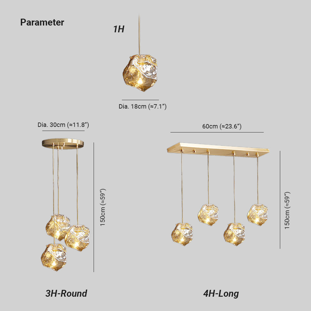 Pendant Light Ice Crackle Glass Premium Brass