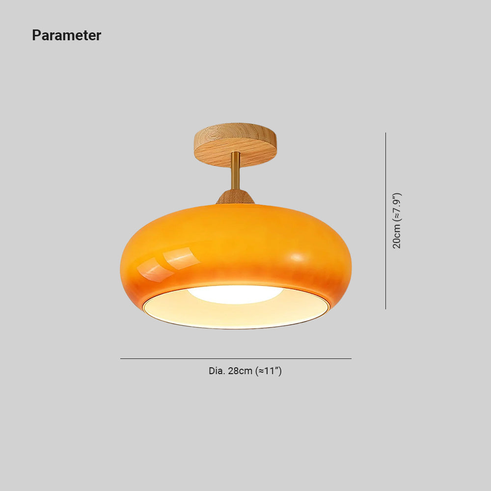 Orange And White Wood Bauhaus Glass Disc Flush Mount Ceiling Light