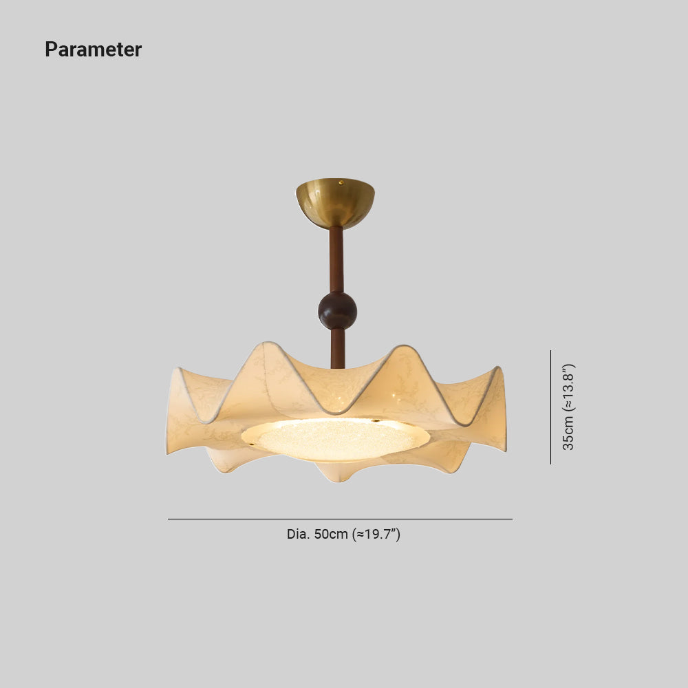 Wood And Metal Base Ceiling Light With Floral Etched Fabric