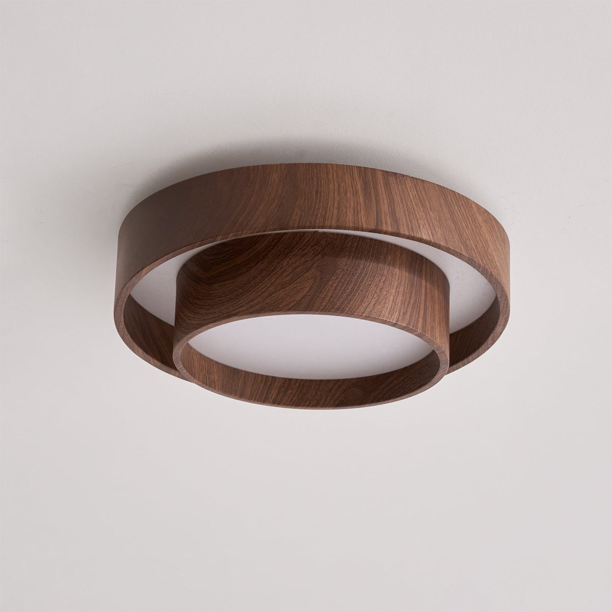 Geometric Walnut Double Ring Ceiling Light