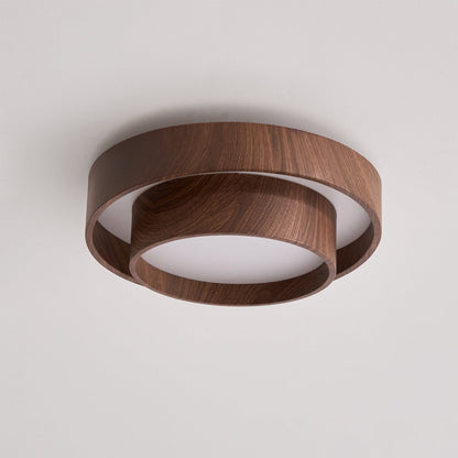 Geometric Walnut Double Ring Ceiling Light