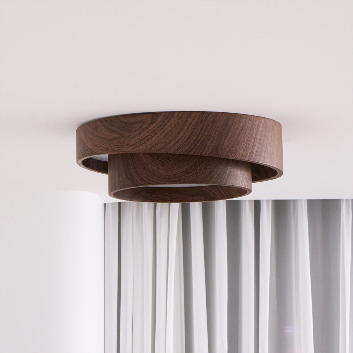 Geometric Walnut Double Ring Ceiling Light