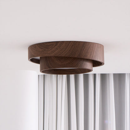 Geometric Walnut Double Ring Ceiling Light