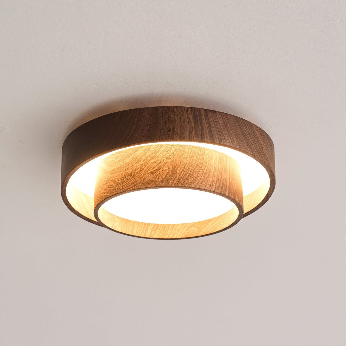 Geometric Walnut Double Ring Ceiling Light