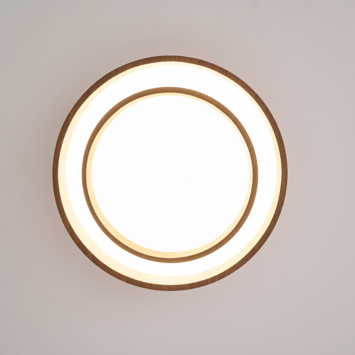 Geometric Walnut Double Ring Ceiling Light