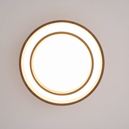 Geometric Walnut Double Ring Ceiling Light