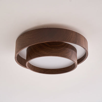 Geometric Walnut Double Ring Ceiling Light