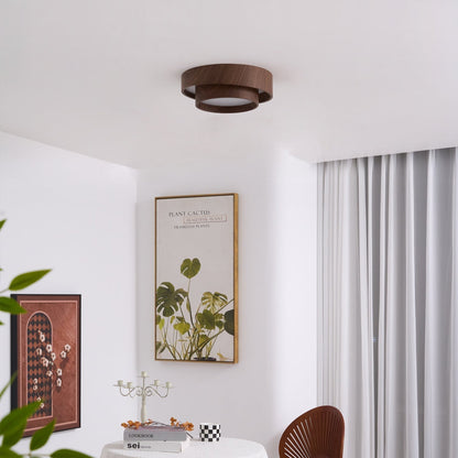 Geometric Walnut Double Ring Ceiling Light