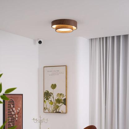 Geometric Walnut Double Ring Ceiling Light