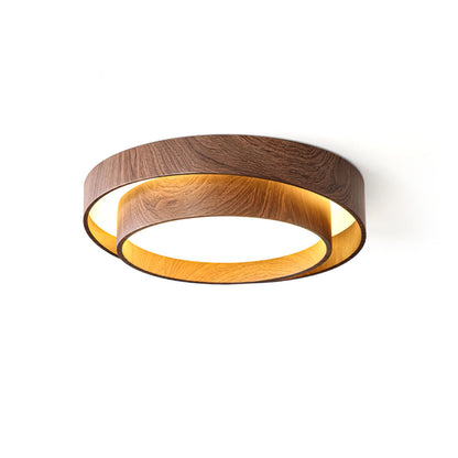 Geometric Walnut Double Ring Ceiling Light