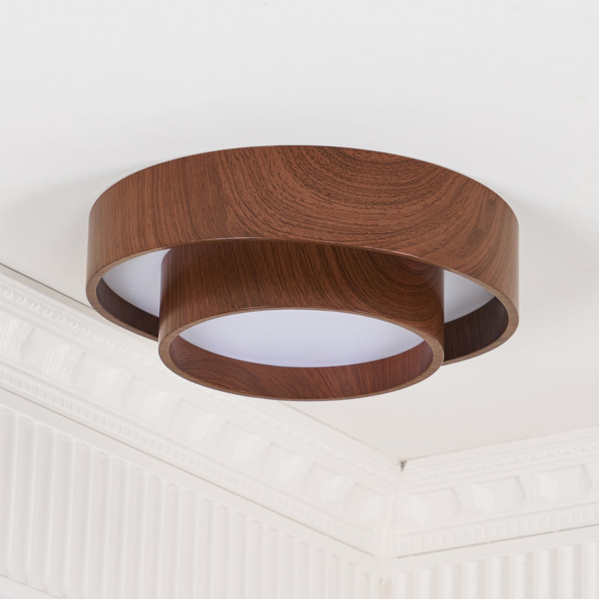 Geometric Walnut Double Ring Ceiling Light