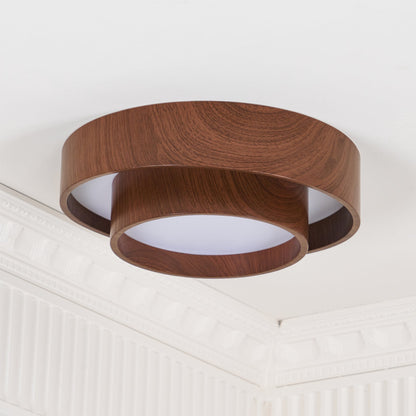 Geometric Walnut Double Ring Ceiling Light