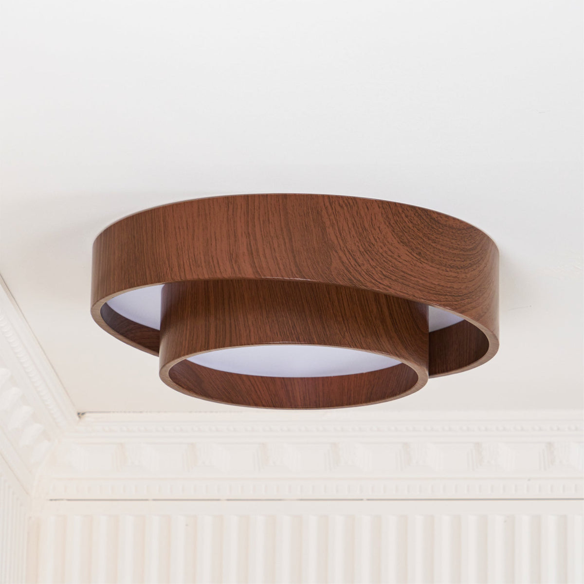 Geometric Walnut Double Ring Ceiling Light
