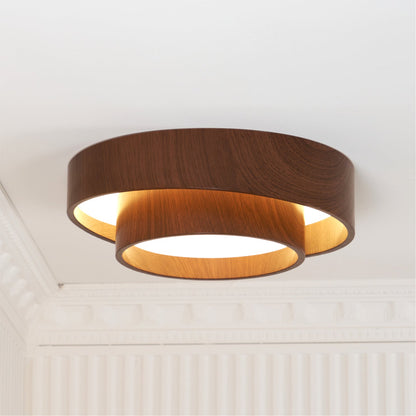 Geometric Walnut Double Ring Ceiling Light