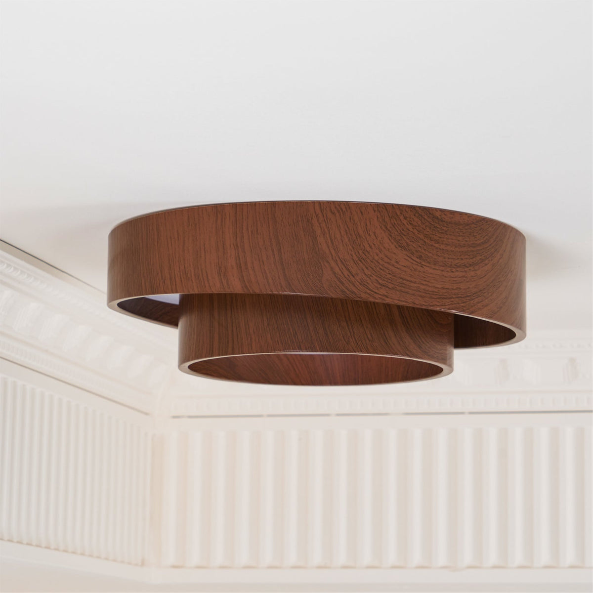 Geometric Walnut Double Ring Ceiling Light