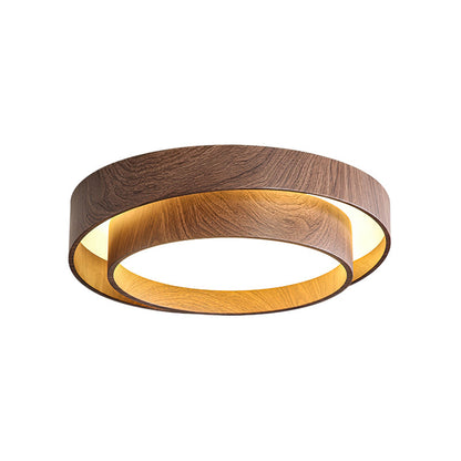Geometric Walnut Double Ring Ceiling Light