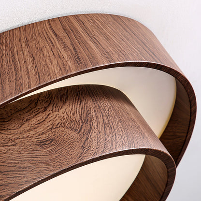 Geometric Walnut Double Ring Ceiling Light